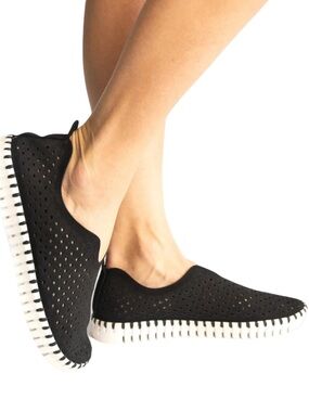 Tulip 139 from Ilse Jacobsen Black Perforated Slip on Sneaker size 9 US 39 EU